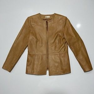 Nordstrom - Brown Beige 100% Leather Front Jacket - Women’s Small - Vintage